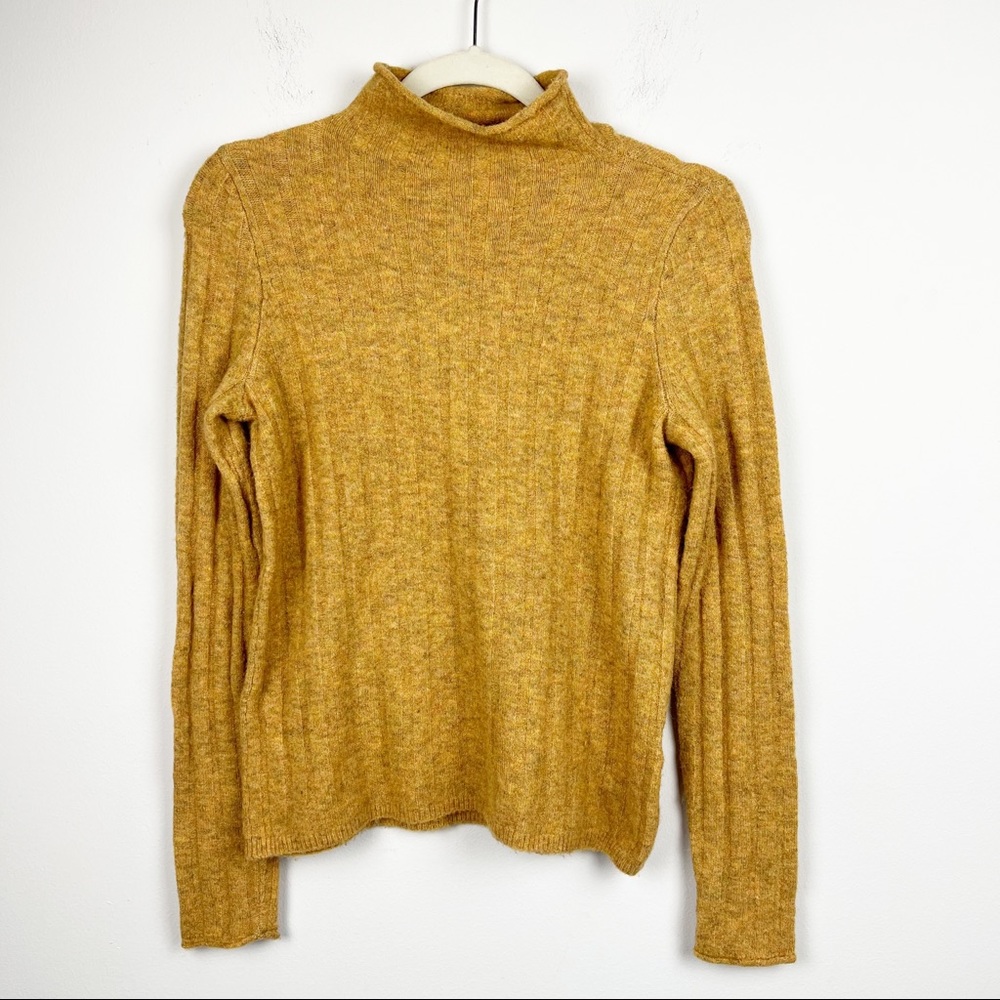 MADEWELL Sweater Turtleneck Merino Wool Heathered Mustard Yellow Ribbed Size XS - Picture 2 of 7
